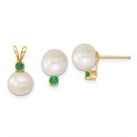 14Kt- Fresh Water Pearl & Emerald Set
