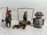 Various Louis Marx Toy Tin Wind up Lot Cowboy Bug