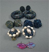 5 Pair of Vintage Carnival Glass Beaded Earrings