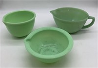 3 Jadite mixing bowls, 1 McKee, 1 Fire King