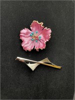 Kramer Enamel flower brooch and Silver brooch