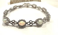 Silver Opal Austrian Crystal Created Bracelet