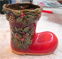 Lot of 3 Santa's Boots Ceramic Planter Vase