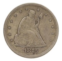 1875-S US SEATED LIBERTY 20C SILVER COIN VF