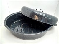 Oval roasting pan with rack USA black enamel