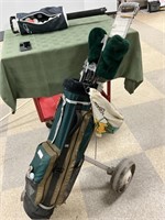 Golf bag, clubs, cart, ball retriever-right hand