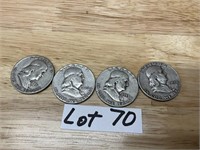 1951,1952,195, & 1954 Franklin Half Dollars