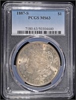1887-S MORGAN DOLLAR PCGS MS63