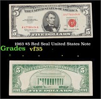 1963 $5 Red Seal United States Note Grades vf++