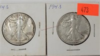 2- 1943 Walking Liberty Half Dollars