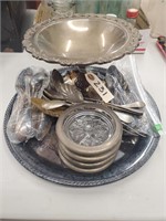 Large Lot of Silver Spoons, Trays, & Coasters