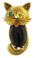 18kt Gold Emerald/Diamond & Onyx Cat Pen