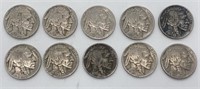 (10) Buffalo Nickels, All w/ Readable Dates