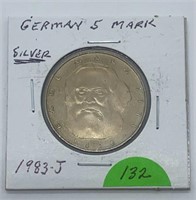 1983-J German Silver 5 Mark Coin