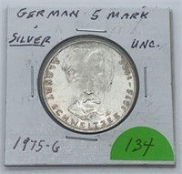 1875-G German Silver 5 Mark Coin