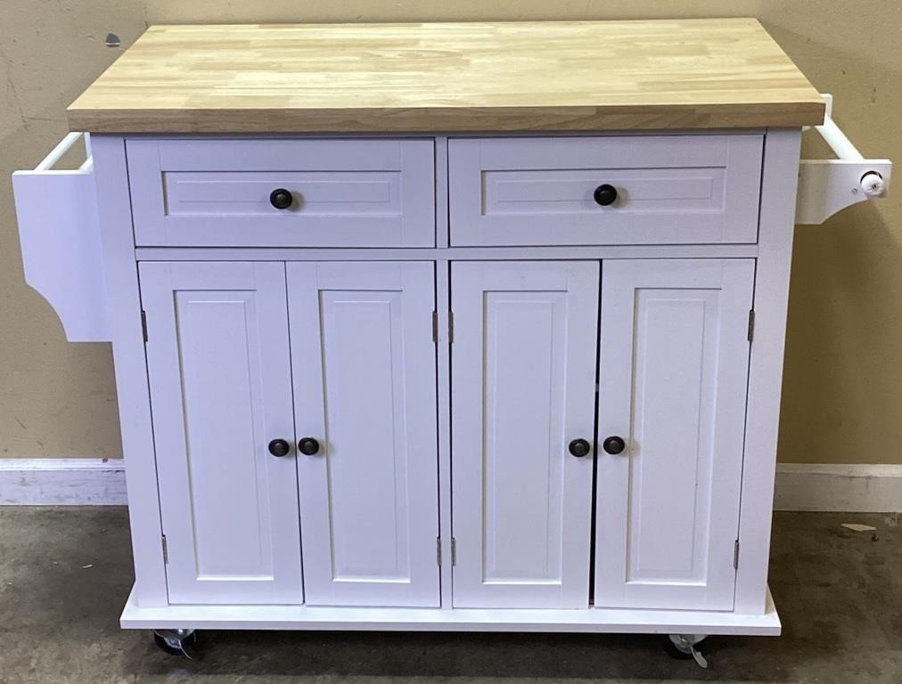 ROLLING WHITE KITCHEN ISLAND