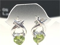S/Silver Heart Peridot Earrings