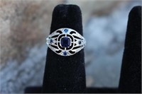 925 Sterling Silver Blue & White Sapphire Ring
