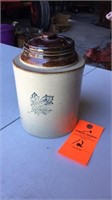8” T western crock lidded jar good condition