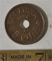 1928 Denmark 5ore coin