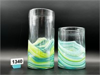7" & 9" Glass Cylinders blue/green wavy swirl