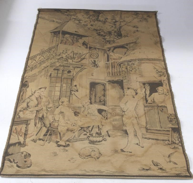 ANTIQUE EUROPEAN-MADE TAPESTRY OF FRENCH STREET