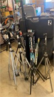 9 Various size Tripods, Mic Stand, Cases & More