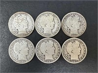 Six Barber Half Dollars