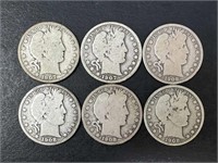 Six Barber Half Dollars