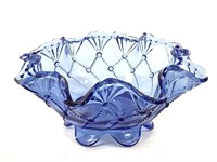 Greentown Blue Cord Drapery Footed Ruffled Bowl