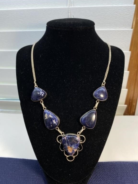 Sterling silver Necklace with blue stones