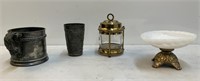 Shell Compote, (2) Metal Cups & Jar w/Lid