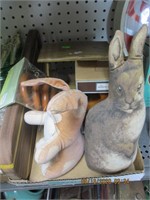 Box Lot of Misc.-Teak Cutting Board,Rabbits,