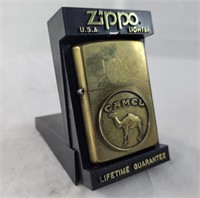 Zippo solid brass Camel lighter w/ display stand