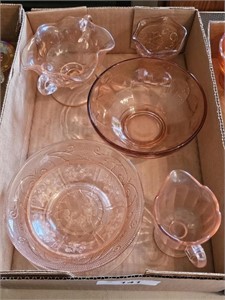 PINK DEP. DOUBLE HANDLE CANDY DISH, & CREAMER &