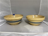 2 Yellowware Mixing Bowls 9" & 10" some cracks