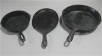 Three Cast Iron Pans Largest 10"