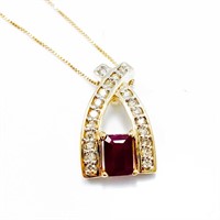 Modern Diamond & Ruby 14k Gold Necklace