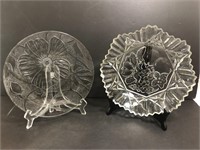 Two glass dishes, one is a dinner plate, the