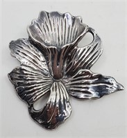 Large Sterling Silver Flower Brooch Pendant,
