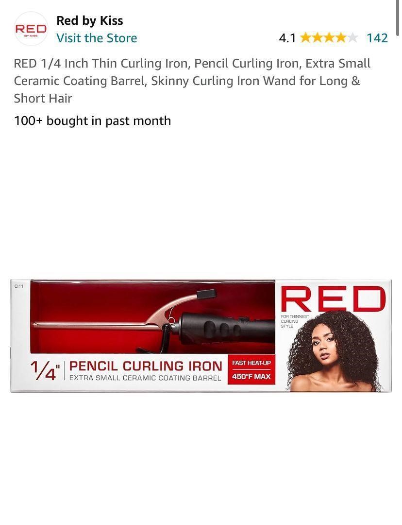 RED 1/4 Inch Thin Curling Iron