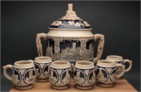 German Castles Punch Bowl Tureen w/ Cups