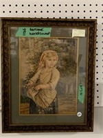 Framed Antique Watercolour (lady With Bundle Of