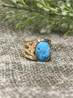 Bronze 18K Gold Plated Turquoise Hammered Ring