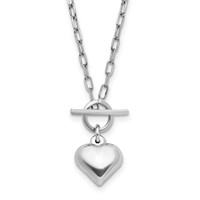 Silver Rhodium Plated Heart Toggle Necklace