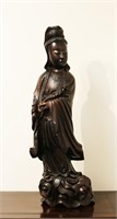 Massive Carved Hardwood Figure of Guanyin