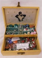 Jewelry box & contents: 2 pair 1960's