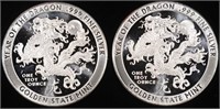 (2) 1 OZ .999 SILVER YEAR OF THE DRAGON ROUNDS