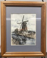 Vintage Landscape at Old Windmill Framed Artwork