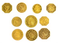 A 2nd 10 Piece Lot Of California Gold Tokens.